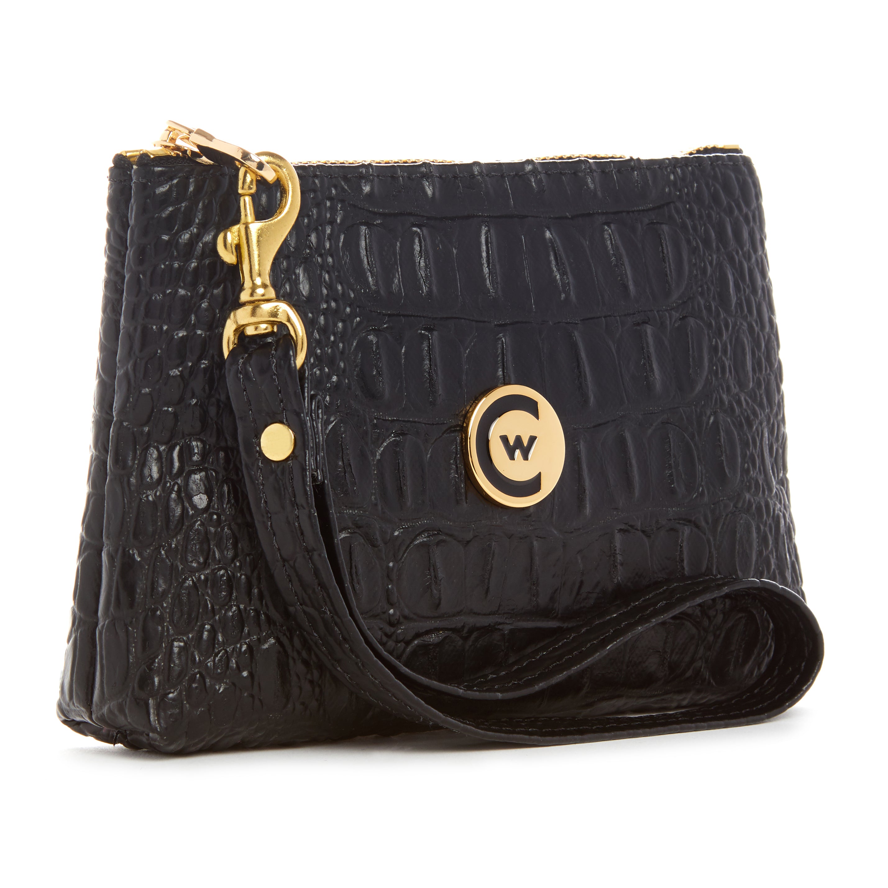 Black "Croc" Wristlet w/ Gold Accents image 1