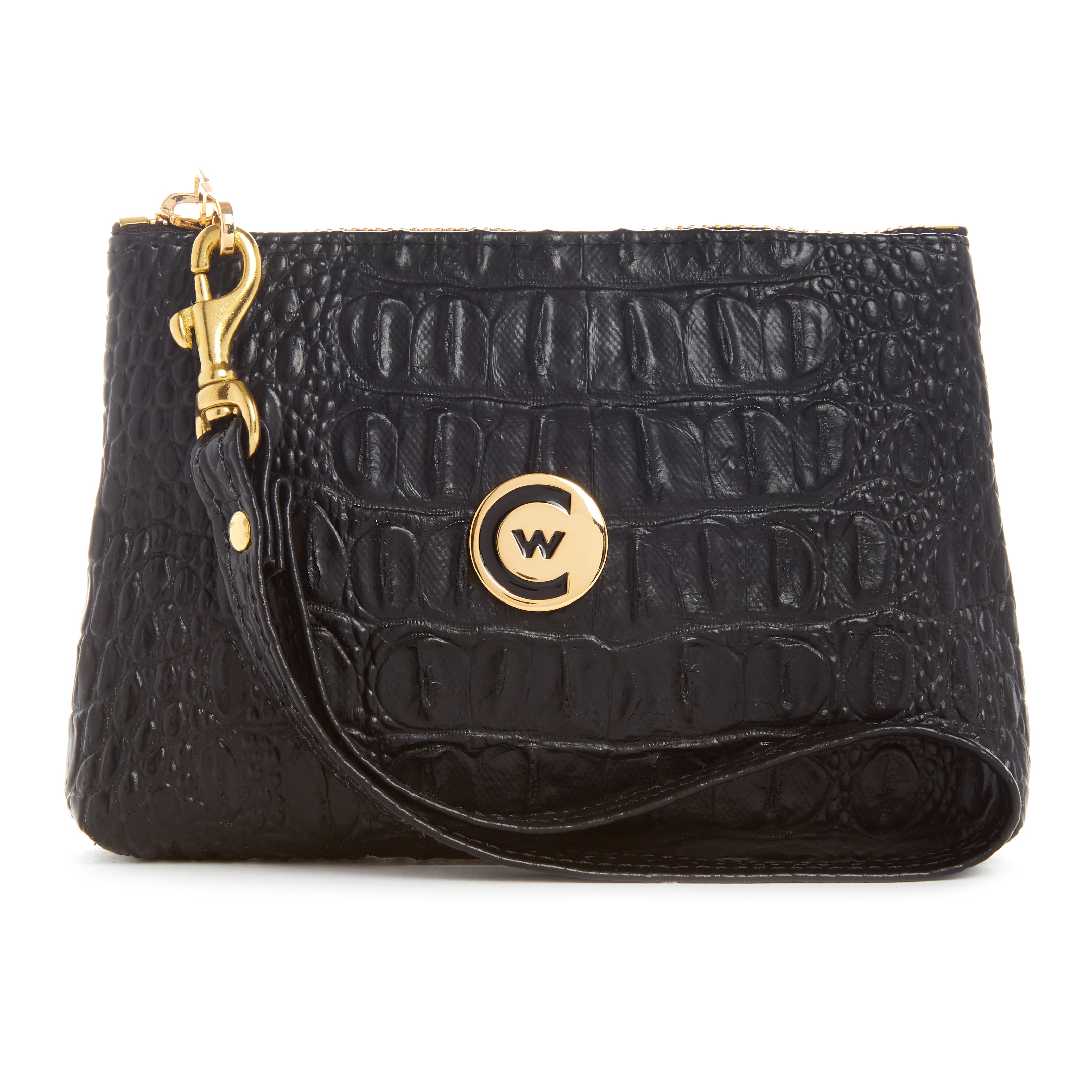 Black "Croc" Wristlet w/ Gold Accents image 0